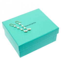 Pre Owned Tiffany & Co. Elsa Peretti Pearls By The Yard 18k Yellow Gold Dangle Hook Earrings