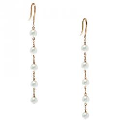 Pre Owned Tiffany & Co. Elsa Peretti Pearls By The Yard 18k Yellow Gold Dangle Hook Earrings