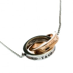 Pre Owned Tiffany & Co. Tiffany 1837 Interlocking Circles Silver & 18k Rose Gold Pendant Necklace