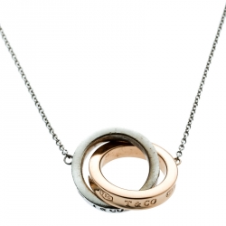 Pre Owned Tiffany & Co. Tiffany 1837 Interlocking Circles Silver & 18k Rose Gold Pendant Necklace