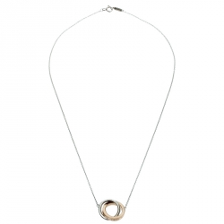 Pre Owned Tiffany & Co. Tiffany 1837 Interlocking Circles Silver & 18k Rose Gold Pendant Necklace