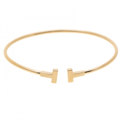 Pre Owned Tiffany & Co. T Wire 18k Yellow Gold Narrow Bracelet 15cm