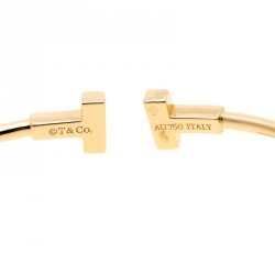 Pre Owned Tiffany & Co. T Wire 18k Yellow Gold Narrow Bracelet 15cm