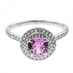 Pre Owned Tiffany & Co. Soleste Pink Sapphire Diamond Platinum Halo Ring Size 54