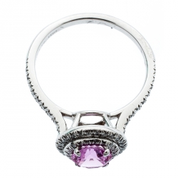 Pre Owned Tiffany & Co. Soleste Pink Sapphire Diamond Platinum Halo Ring Size 54
