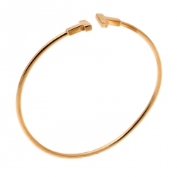 Pre Owned Tiffany & Co. T Wire 18k Rose Gold Narrow Bracelet 16cm