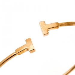 Pre Owned Tiffany & Co. T Wire 18k Rose Gold Narrow Bracelet 16cm
