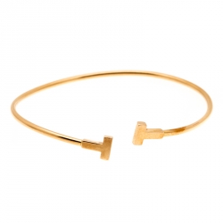 Pre Owned Tiffany & Co. T Wire 18k Rose Gold Narrow Bracelet 16cm