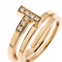 Pre Owned Tiffany & Co. T Square Diamond 18k Rose Gold Wrap Ring Size 53