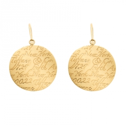 Pre Owned Tiffany & Co. Tiffany Notes Engraved 18k Yellow Gold Round Hook Earrings