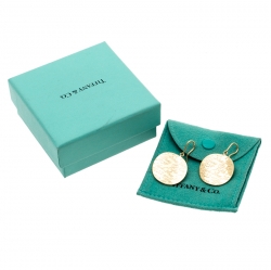 Pre Owned Tiffany & Co. Tiffany Notes Engraved 18k Yellow Gold Round Hook Earrings