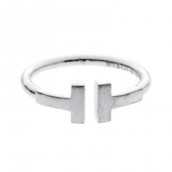 Pre Owned Tiffany & Co. T Wire 18k White Gold Open Ring Size 50