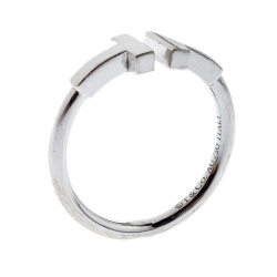 Pre Owned Tiffany & Co. T Wire 18k White Gold Open Ring Size 50
