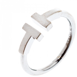 Pre Owned Tiffany & Co. T Wire 18k White Gold Open Ring Size 50