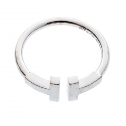 Pre Owned Tiffany & Co. T Wire 18k White Gold Open Ring Size 50