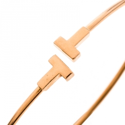 Pre Owned Tiffany & Co. T Wire 18k Rose Gold Narrow Bracelet 17cm