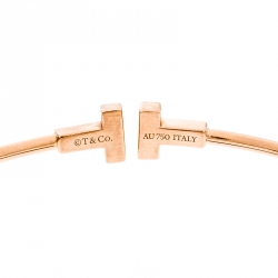 Pre Owned Tiffany & Co. T Wire 18k Rose Gold Narrow Bracelet 17cm