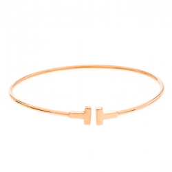 Pre Owned Tiffany & Co. T Wire 18k Rose Gold Narrow Bracelet 17cm