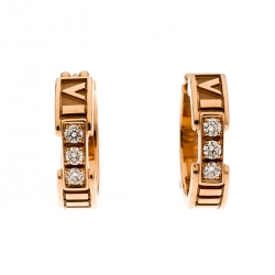 Pre Owned Tiffany & Co. Atlas Diamond 18k Rose Gold Hoop Earrings