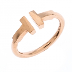 Pre Owned Tiffany & Co. T Wire 18k Rose Gold Open Ring Size 48