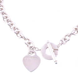 Pre Owned Tiffany & Co. Heart Tag Charm Silver Chain Toggle Necklace