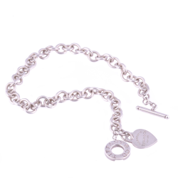 Pre Owned Tiffany & Co. Heart Tag Charm Silver Chain Toggle Necklace