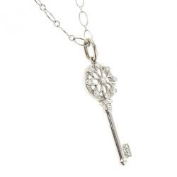 Pre Owned Tiffany & Co. Floral Key Pendant & 18K White Gold Chain