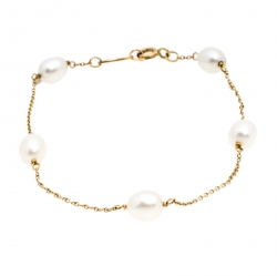 Pre Owned Tiffany & Co. Cultured Pearl 18k Yellow Gold Station Bracelet