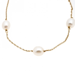 Pre Owned Tiffany & Co. Cultured Pearl 18k Yellow Gold Station Bracelet