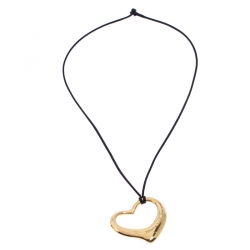 Pre Owned Tiffany & Co. Open Heart 18K Yellow Gold Black Cord Pendant Necklace