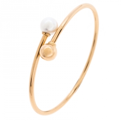 Pre Owned Tiffany & Co. HardWear Cultured Pearl 18K Rose Gold Ball Bypass Bracelet 