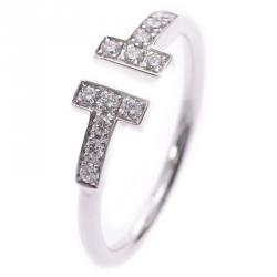 Pre Owned Tiffany & Co. 18K White Gold and Diamond T Wire Ring Size 49
