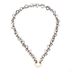 Pre Owned Tiffany & Co. Heart Link 18K Yellow Gold & Silver Necklace