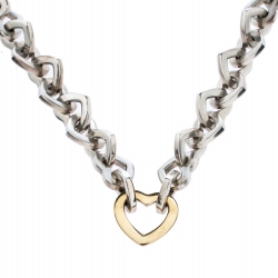 Pre Owned Tiffany & Co. Heart Link 18K Yellow Gold & Silver Necklace
