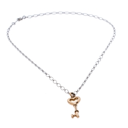 Pre Owned Tiffany & Co. Heart Key 18K Rose Gold Mini Pendant & 18K White Gold Chain Necklace