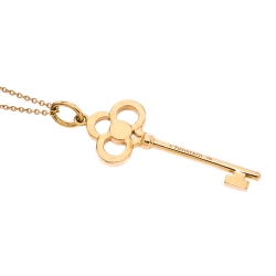 Pre Owned Tiffany & Co. Crown Key Diamond 18k Rose Gold Pendant Necklace