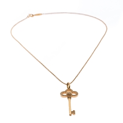 Pre Owned Tiffany & Co. Crown Key Diamond 18k Rose Gold Pendant Necklace