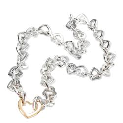 Pre Owned Tiffany & Co. Heart Link 18K Yellow Gold And Sterling Silver Necklace