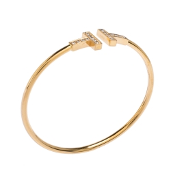 Pre Owned Tiffany & Co. T Wire Diamond 18K Yellow Gold Bracelet