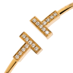 Pre Owned Tiffany & Co. T Wire Diamond 18K Yellow Gold Bracelet