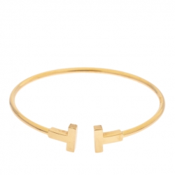 Pre Owned Tiffany & Co. T Wire 18K Yellow Gold Narrow Open Bracelet