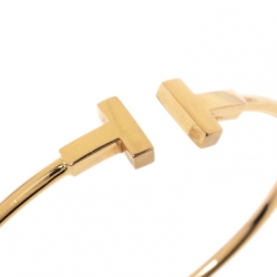 Pre Owned Tiffany & Co. T Wire 18K Yellow Gold Narrow Open Bracelet