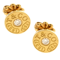 Pre Owned Tiffany & Co. 1837 Circle 18K Yellow Gold Stud Earrings