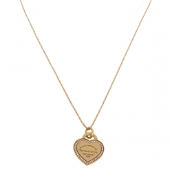 Pre Owned Tiffany & Co. Please Return To Tiffany Diamond 18K Yellow Gold Heart Tag Pendant Necklace