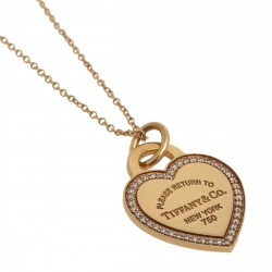 Pre Owned Tiffany & Co. Please Return To Tiffany Diamond 18K Yellow Gold Heart Tag Pendant Necklace