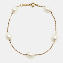 Pre Owned Tiffany & Co. Elsa Peretti Cultured Pearls 18k Yellow Gold Bracelet