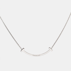 مملوكة مسبقًا Tiffany & Co. T Smile Diamond 18k White Gold Medium Model Necklace