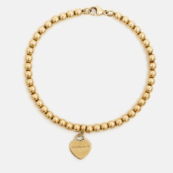 Tiffany & Co. Return To Tiffany Love Heart Tag 18k Yellow Gold Beaded Bracelet 
