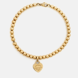 Tiffany & Co. Return To Tiffany Love Heart Tag 18k Yellow Gold Beaded Bracelet 