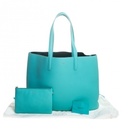 Pre Owned Tiffany & Co Aqua Green Leather Shopper Tote